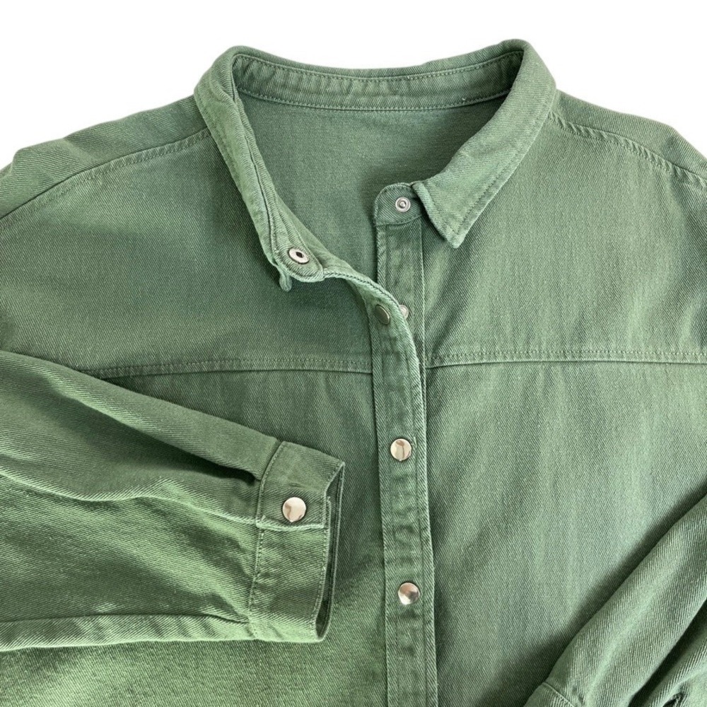 Women's 2XL Olive‎ Green Utility Shirt Jacket Raw Hem Oversized